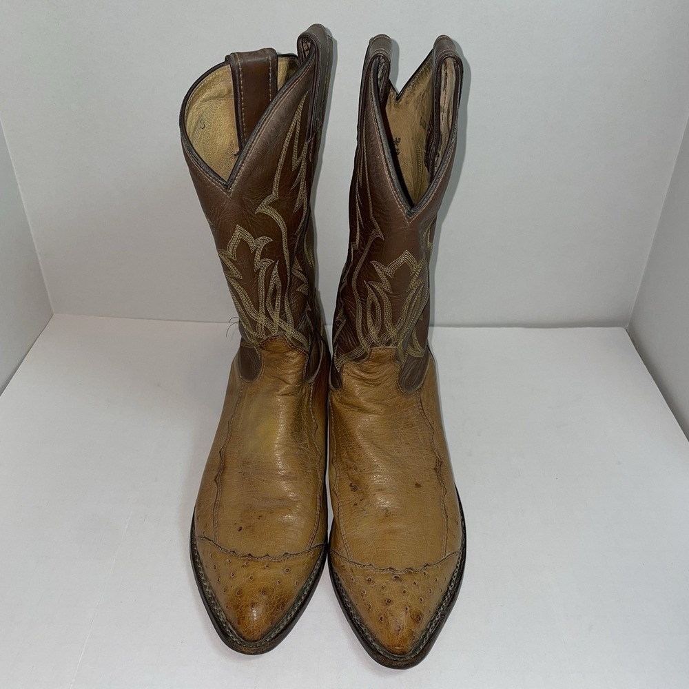 Tony Lama Mens Brown Tan Ostrich Leather Western Cowboy Boots 06043 Size 9 D